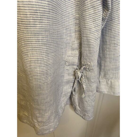 J. Jill Love Linen Side Tie Tunic Top Blouse Large Button Front Long Sleeves - Picture 5 of 7